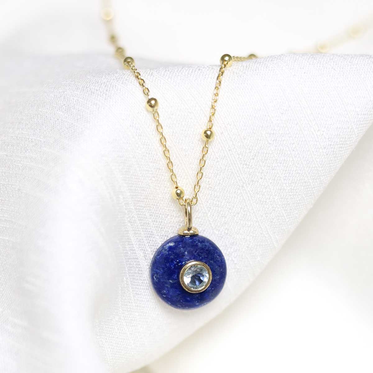 Sterling Silver Gold Plated Lapis and Blue Topaz Stone Set Gem Necklace