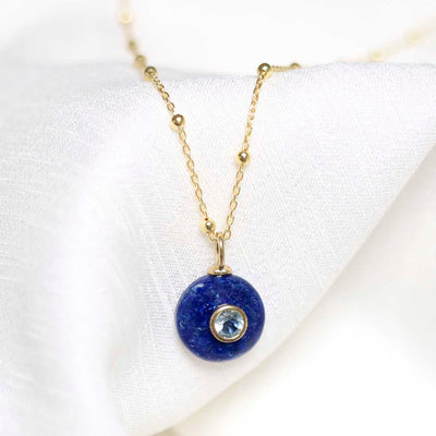 MM02_Sterling Silver Gold Plated Lapis and Blue Topaz Stone Set Gem Necklace_Satellite 2