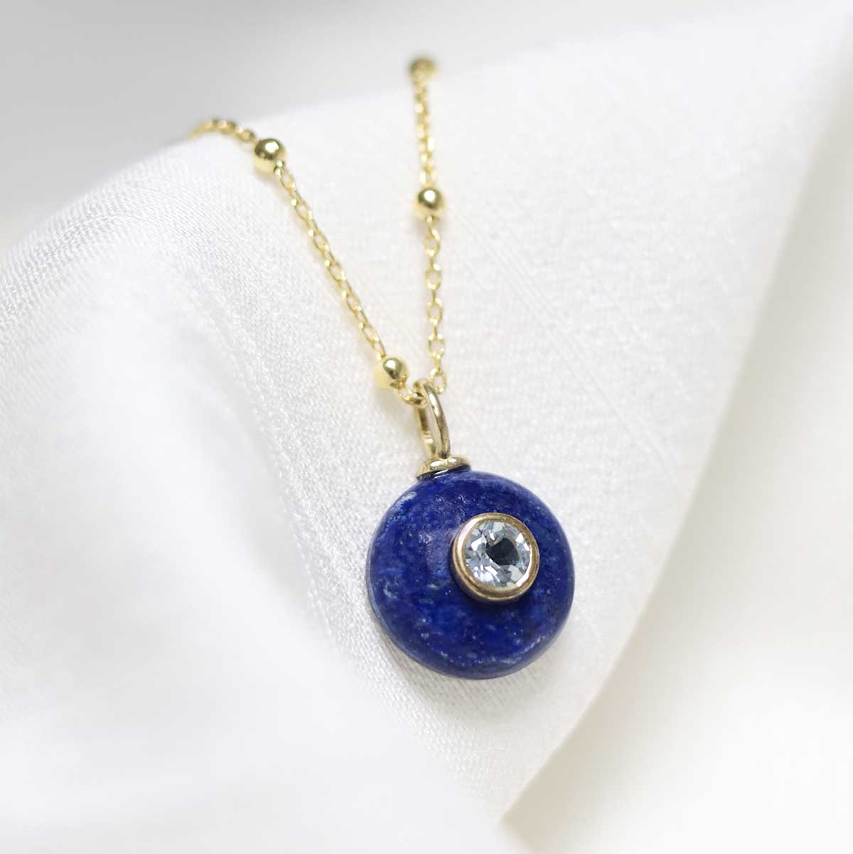 Sterling Silver Gold Plated Lapis and Blue Topaz Stone Set Gem Necklace
