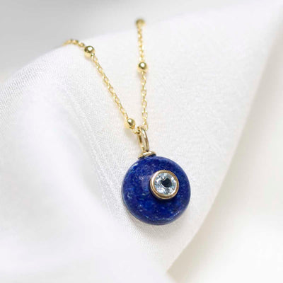 MM02_Sterling Silver Gold Plated Lapis and Blue Topaz Stone Set Gem Necklace_Satellite 1