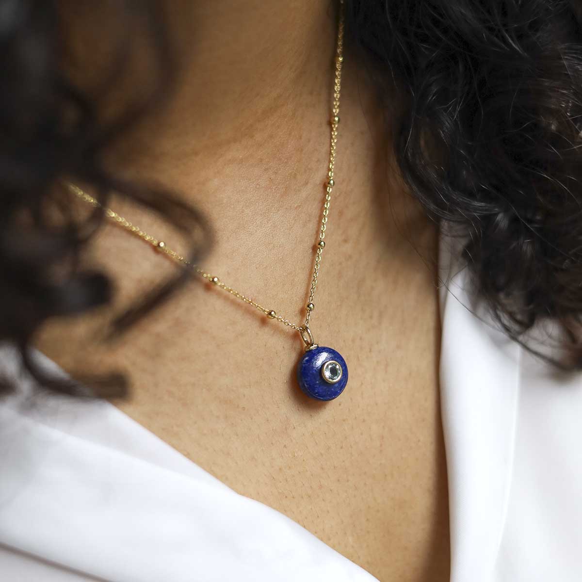 Sterling Silver Gold Plated Lapis and Blue Topaz Stone Set Gem Necklace