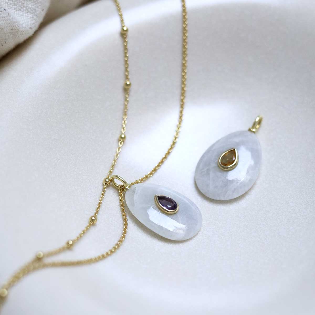 Sterling Silver Gold Plated Moonstone and Citrine Stone Set Gem Necklace