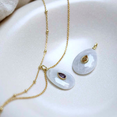 MM23_MM18_sterling Silver Gold Plated Moonstone and Citrine Stone Set Gem Necklace group