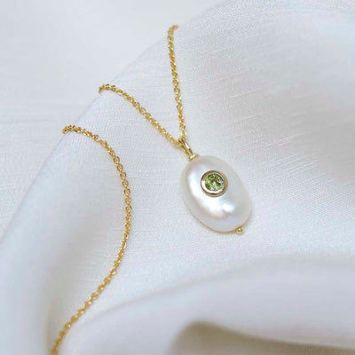 MM03_Sterling Silver Gold Plated Pearl and Peridot Stone Set Gem Necklace_Trace 1