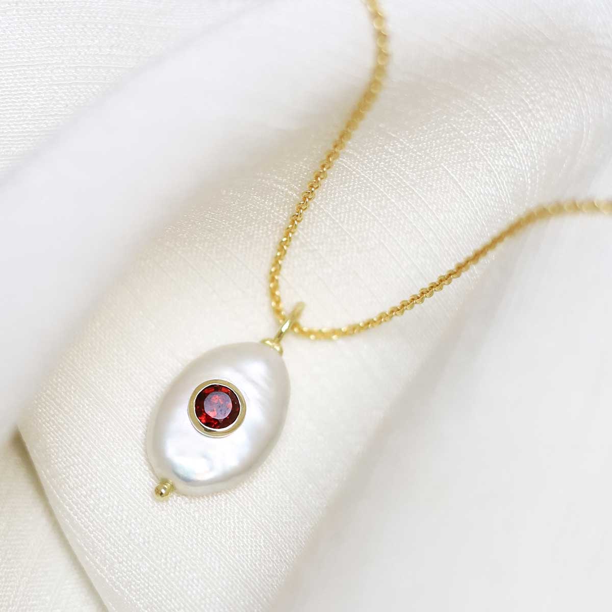 Sterling Silver Gold Plated Pearl and Garnet Stone Set Gem Necklace