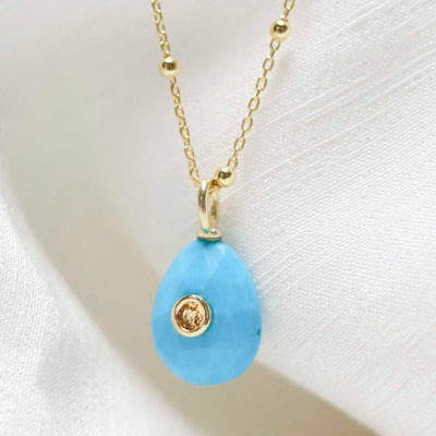 MM05_Sterling Silver Gold Plated Turquoise and Citrine Stone Set Gem Necklace_Satellite 1