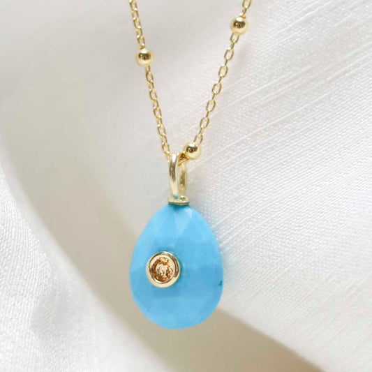 MM05_Sterling Silver Gold Plated Turquoise and Citrine Stone Set Gem Necklace_Satellite 1