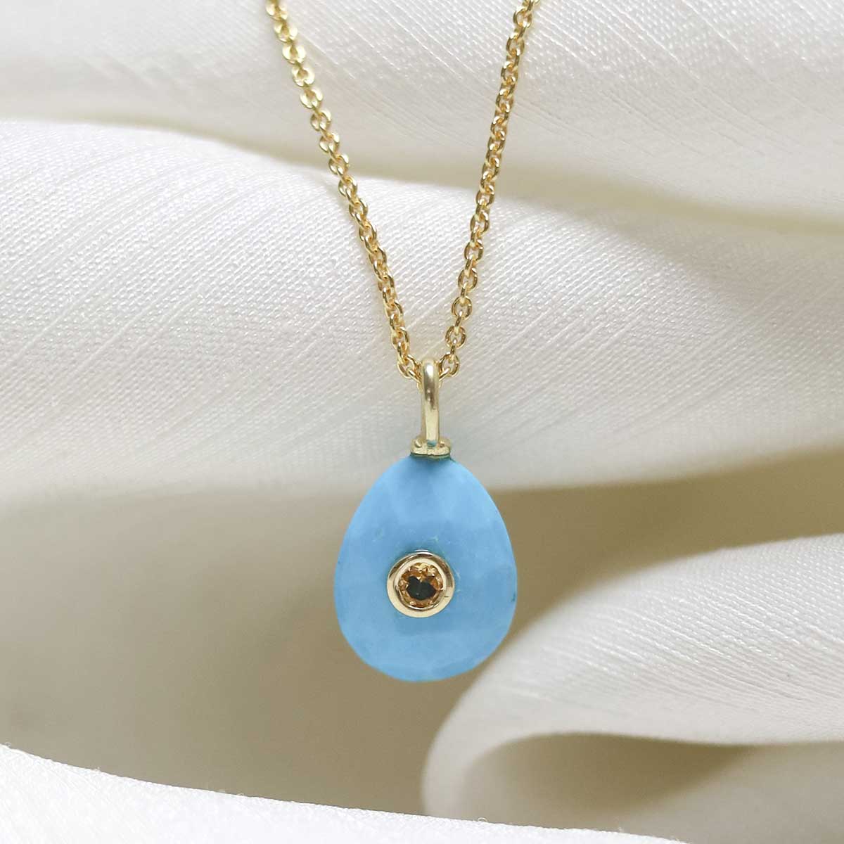Sterling Silver Gold Plated Turquoise and Citrine Stone Set Gem Necklace