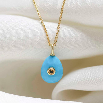 MM05_Sterling Silver Gold Plated Turquoise and Citrine Stone Set Gem Necklace_Trace 1