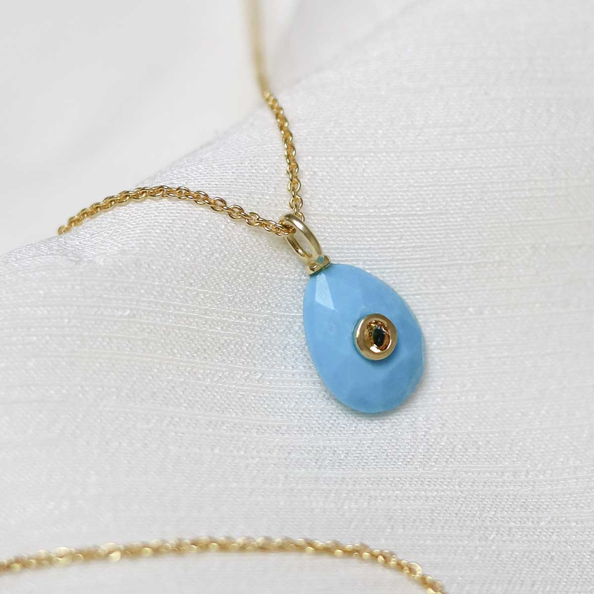 Sterling Silver Gold Plated Turquoise and Citrine Stone Set Gem Necklace