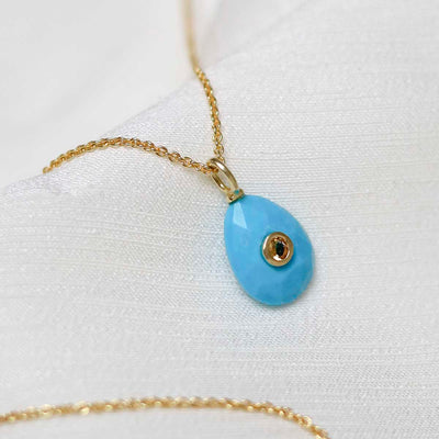 MM05_Sterling Silver Gold Plated Turquoise and Citrine Stone Set Gem Necklace_Trace 2