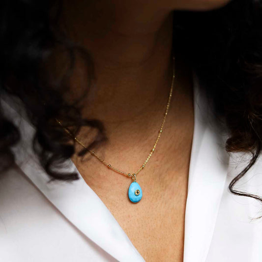 MM05_Sterling Silver Gold Plated Turquoise and Citrine Stone Set Gem Necklace_model