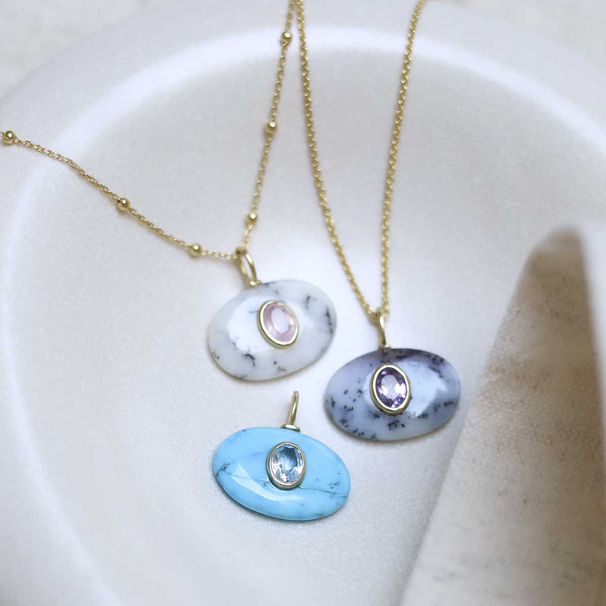 Sterling Silver Gold Plated Turquoise and Blue Topaz Stone Set Gem Necklace