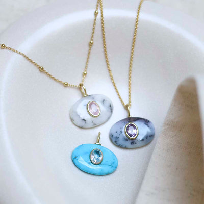 MM06_MM10_MM11_Sterling Silver Gold Plated Stone Set Gem Necklace_Group