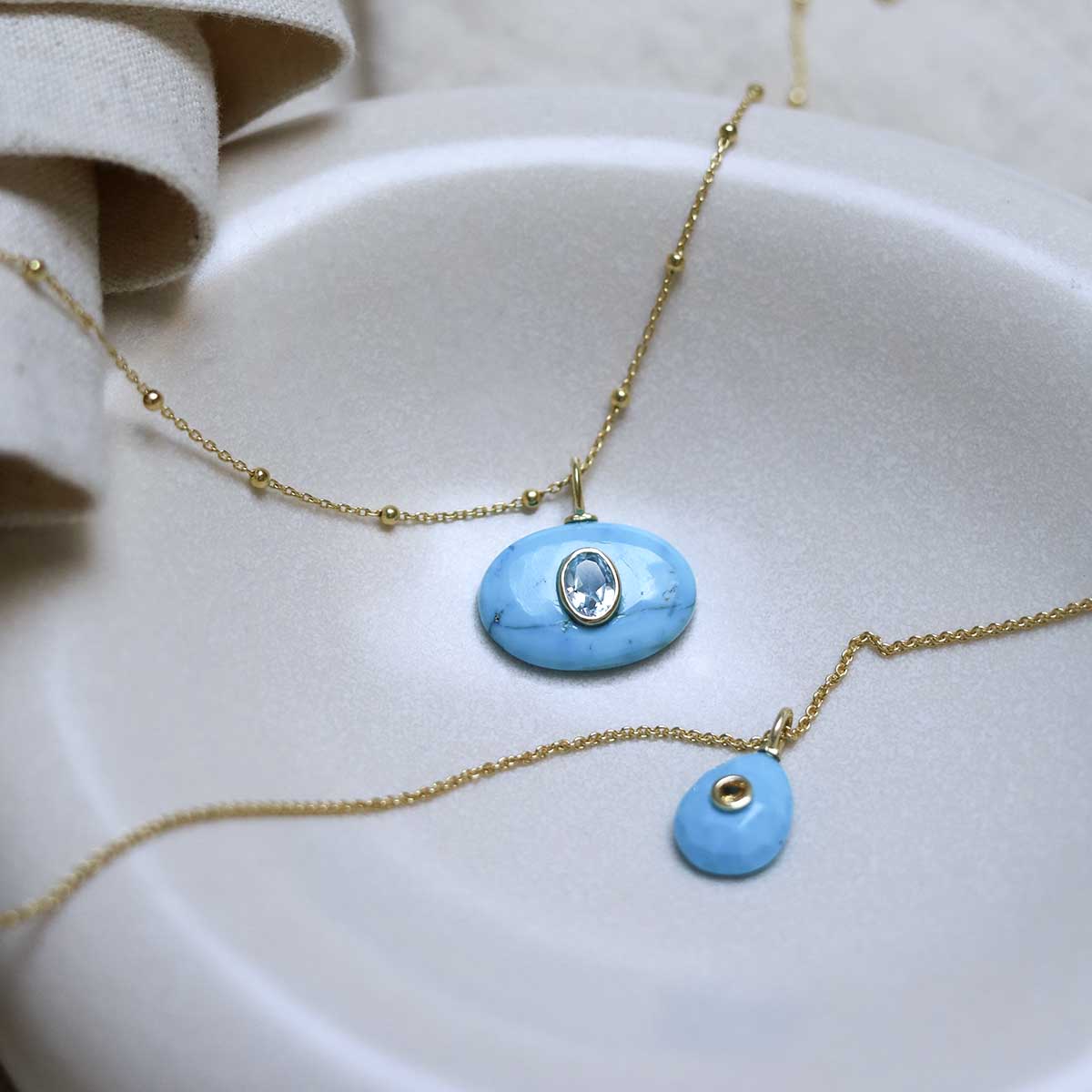 Sterling Silver Gold Plated Turquoise and Blue Topaz Stone Set Gem Necklace