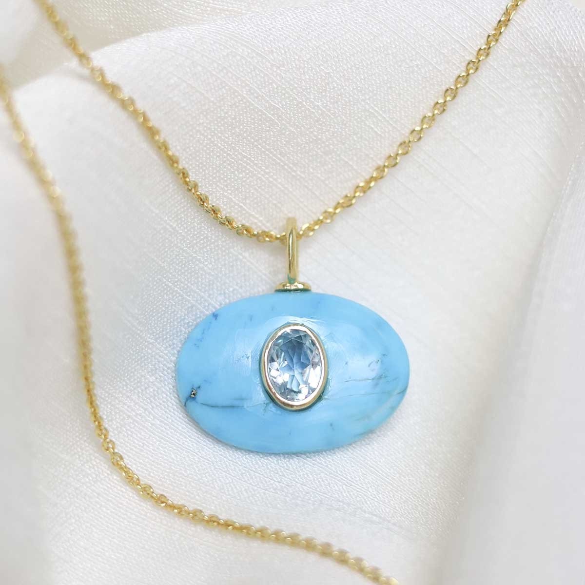 Sterling Silver Gold Plated Turquoise and Blue Topaz Stone Set Gem Necklace