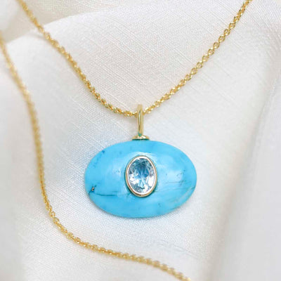 MM06_Sterling Silver Gold Plated Turquoise and Blue Topaz Stone Set Gem Necklace_Trace 1