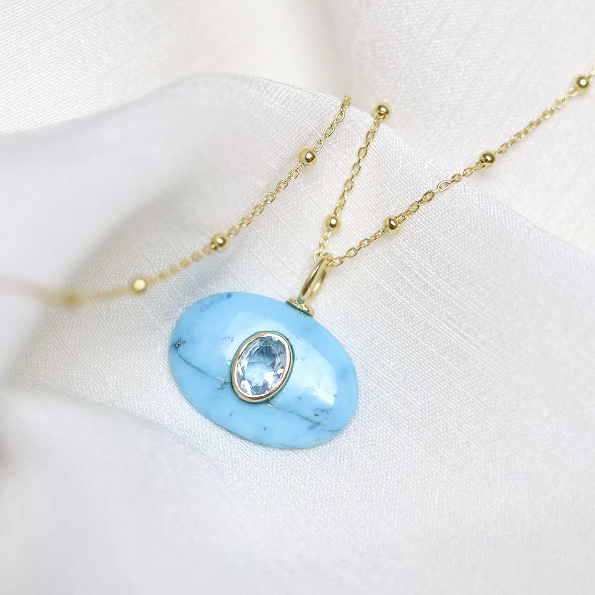 Sterling Silver Gold Plated Turquoise and Blue Topaz Stone Set Gem Necklace