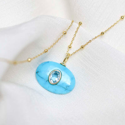 MM06_Sterling Silver Gold Plated Turquoise and Blue Topaz Stone Set Gem Necklace_Satellite 1