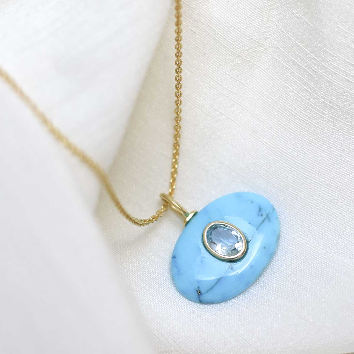 Sterling Silver Gold Plated Turquoise and Blue Topaz Stone Set Gem Necklace