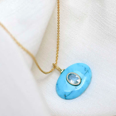MM06_Sterling Silver Gold Plated Turquoise and Blue Topaz Stone Set Gem Necklace_Trace 2