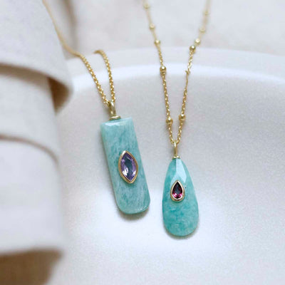MM07_MM08_Sterling Silver Gold Plated Amazonite and Set Gem Necklace_Group