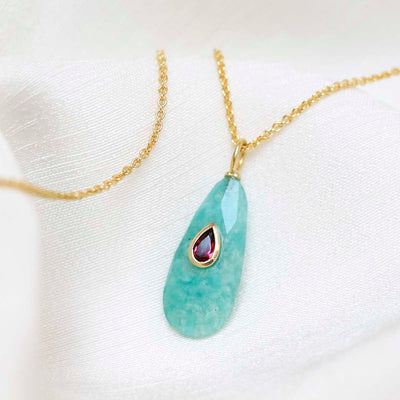 MM07_Sterling Silver Gold Plated Amazonite and Garnet Stone Set Gem Necklace_Trace 2