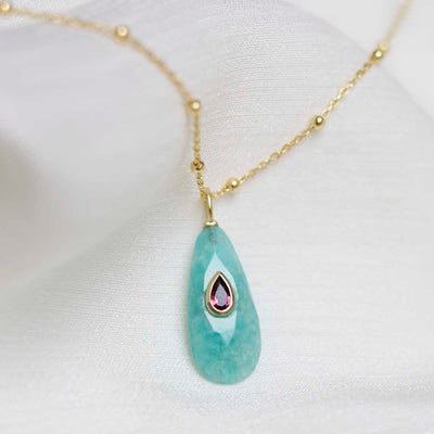 MM07_Sterling Silver Gold Plated Amazonite and Garnet Stone Set Gem Necklace_Satellite 1