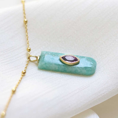 MM08_Sterling Silver Gold Plated Amazonite and Amethyst Stone Set Gem Necklace_satellite_1