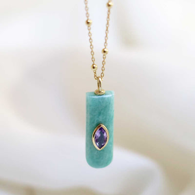 MM08_Sterling Silver Gold Plated Amazonite and Amethyst Stone Set Gem Necklace_satellite_3