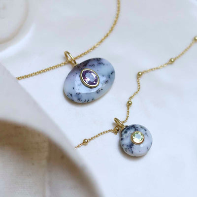 MM09_MM10_Sterling Silver Gold Plated Dendritic Agate Set Gem Necklace_Group