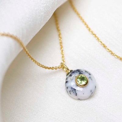 MM09_Sterling Silver Gold Plated Dendritic Agate and Peridot Stone Set Gem Necklace_trace 1 copy