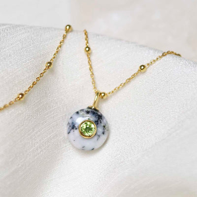 MM09_Sterling Silver Gold Plated Dendritic Agate and Peridot Stone Set Gem Necklace_Satellite 1