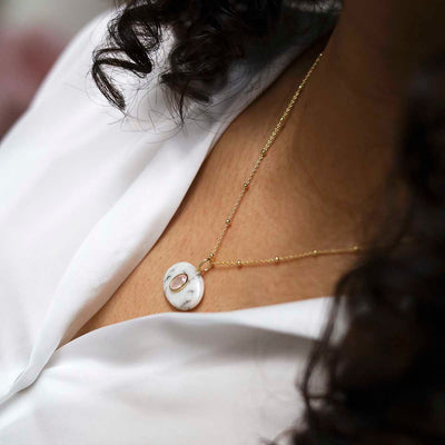 MM11_Sterling Silver Gold Plated Dendritic Agate and Rose Quartz Stone Set Gem Necklace_model