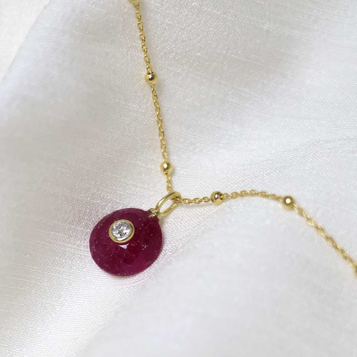 Sterling Silver Gold Plated Ruby and Blue Topaz Round Stone Set Gem Necklace