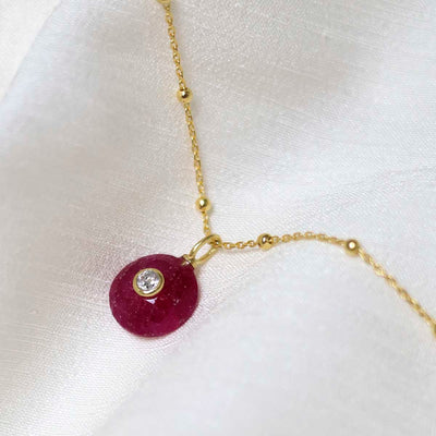 MM12_Sterling Silver Gold Plated Ruby and Blue Topaz Round Stone Set Gem Necklace_Satellite 1