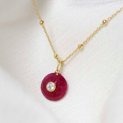 MM12_Sterling Silver Gold Plated Ruby and Blue Topaz Round Stone Set Gem Necklace_Satellite 2