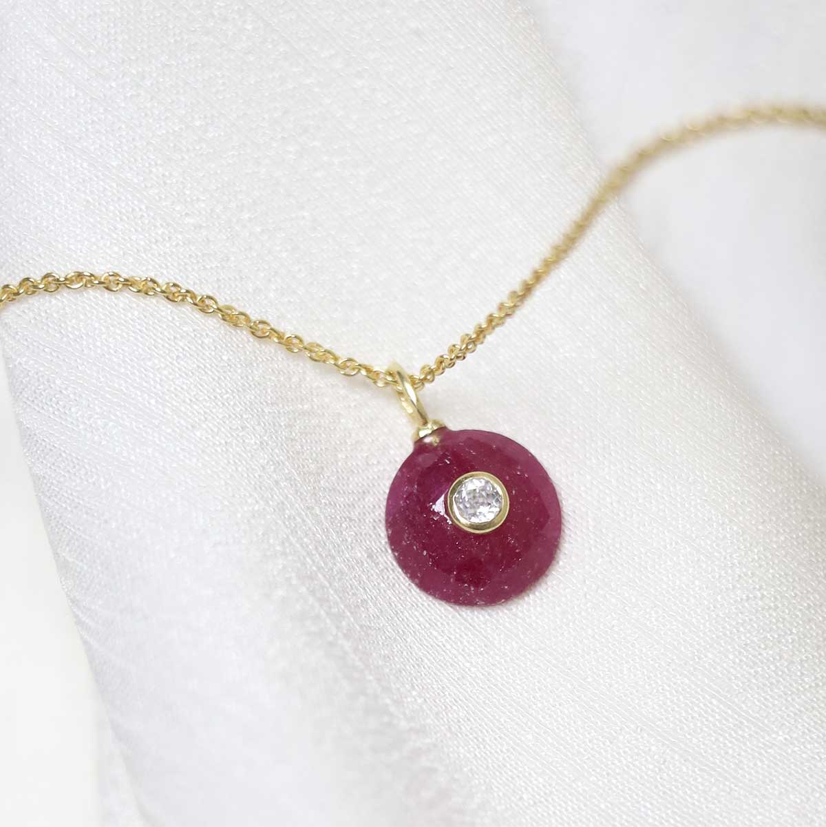 Sterling Silver Gold Plated Ruby and Blue Topaz Round Stone Set Gem Necklace