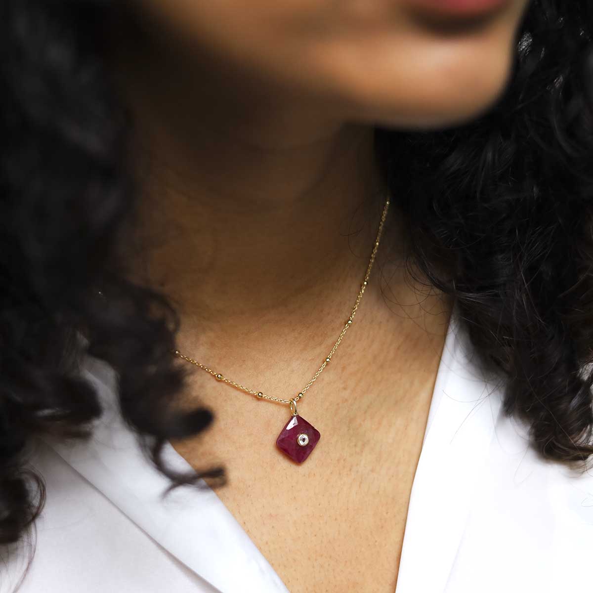 Sterling Silver Gold Plated Ruby and Blue Topaz Stone Set Gem Necklace