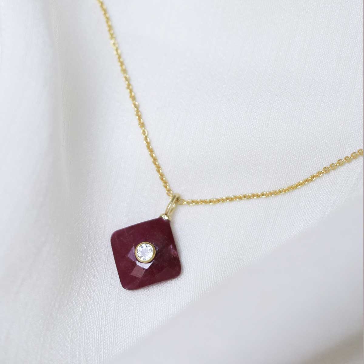 Sterling Silver Gold Plated Ruby and Blue Topaz Stone Set Gem Necklace