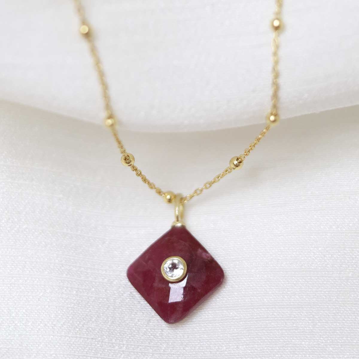 Sterling Silver Gold Plated Ruby and Blue Topaz Stone Set Gem Necklace