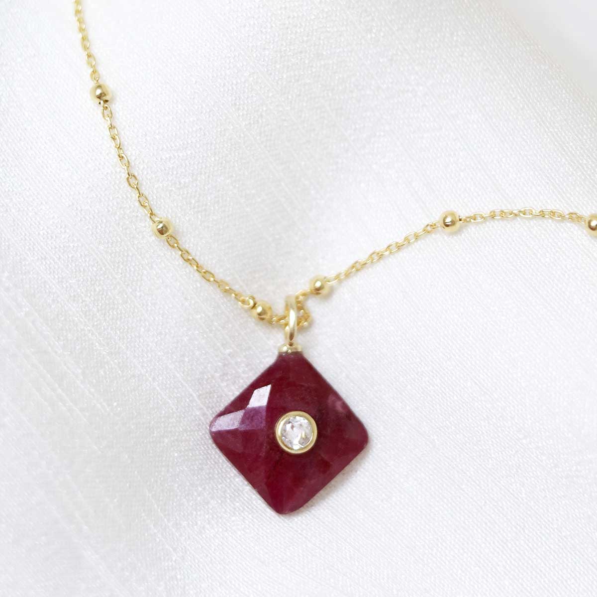 Sterling Silver Gold Plated Ruby and Blue Topaz Stone Set Gem Necklace