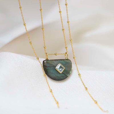 MM16_Sterling Silver Gold Plated Half Oval Labradorite and Blue Topaz Stone Set Gem Satellite 2