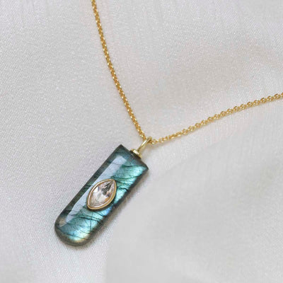 MM17_Sterling Silver Gold Plated Labradorite and Blue Topaz Stone Set Gem Necklace_Trace 1