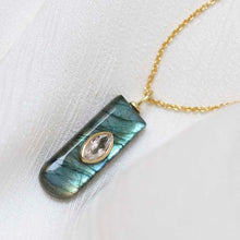 MM17_Sterling Silver Gold Plated Labradorite and Blue Topaz Stone Set Gem Necklace_Trace 2
