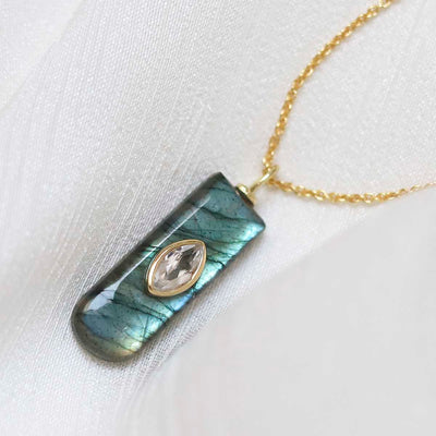 MM17_Sterling Silver Gold Plated Labradorite and Blue Topaz Stone Set Gem Necklace_Trace 2