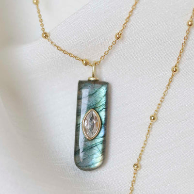 MM17_Sterling Silver Gold Plated Labradorite and Blue Topaz Stone Set Gem Necklace_Satellite 1