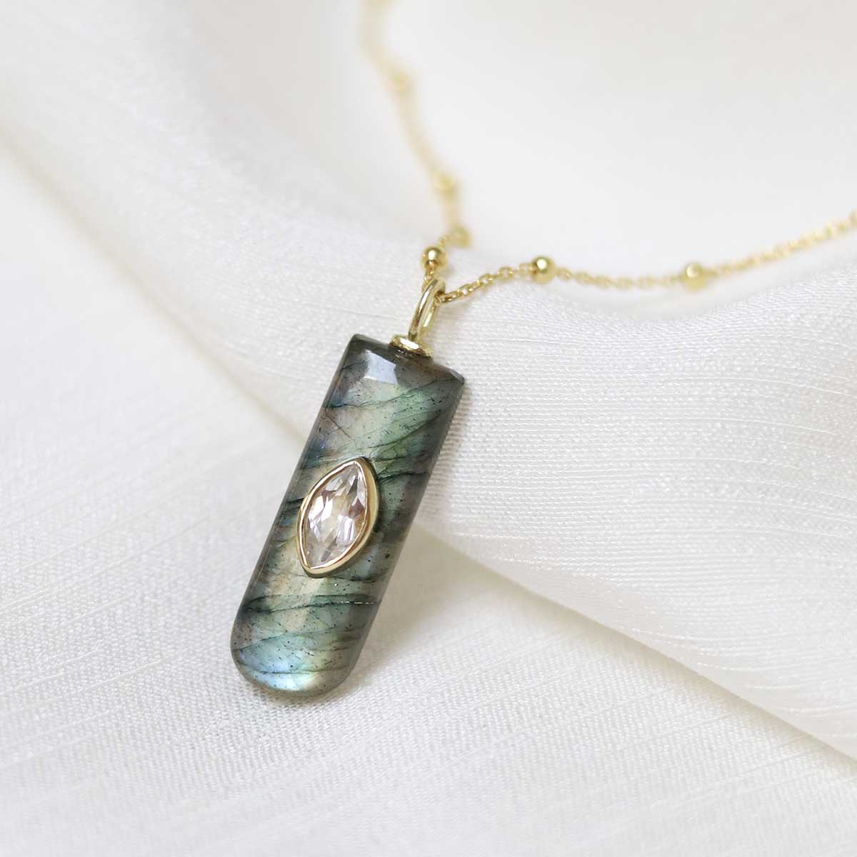 Sterling Silver Gold Plated Labradorite and Blue Topaz Stone Set Gem Necklace