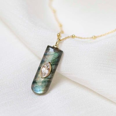 MM17_Sterling Silver Gold Plated Labradorite and Blue Topaz Stone Set Gem Necklace_Satellite 2