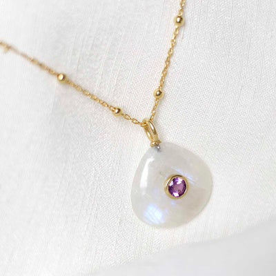 MM19_Sterling Silver Gold Plated Moonstone and Amethyst Pear Stone Set Gem Necklace_satellite 1 copy
